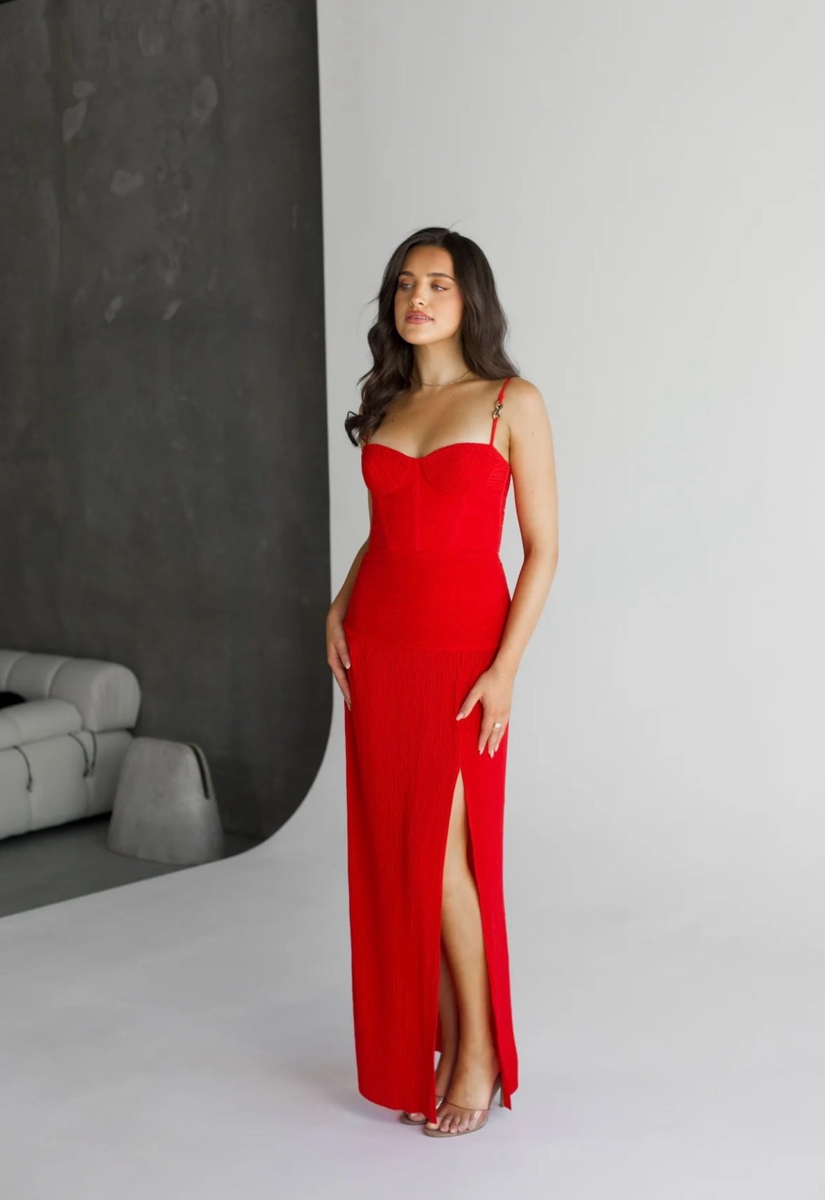 Double Time Pleat Dress - Red