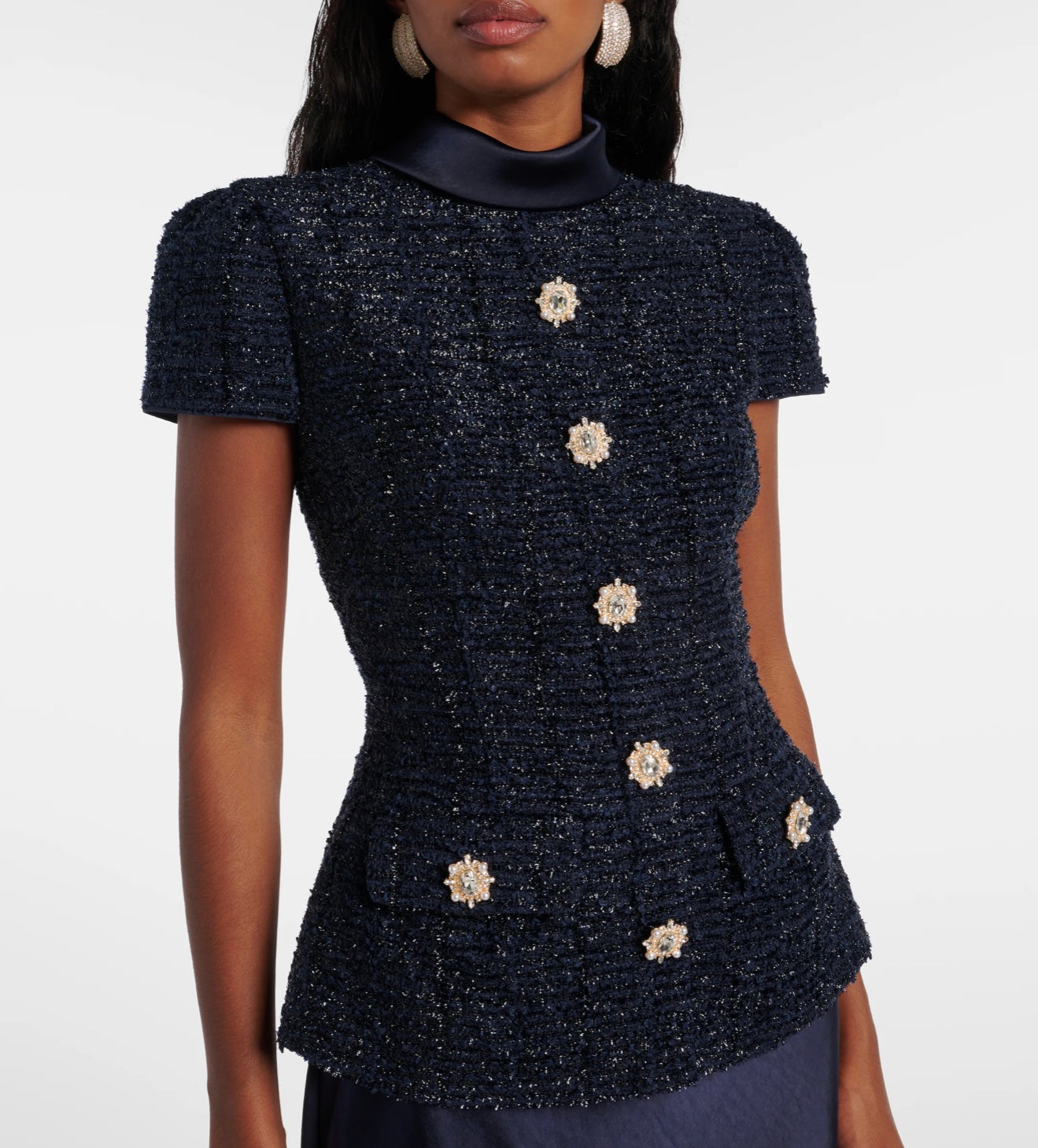 Self-Portrait Embellished bouclé and satin maxi dress