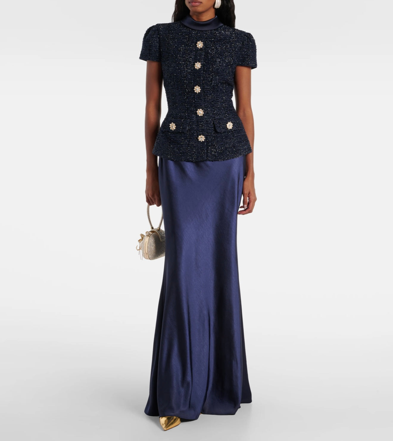 Self-Portrait Embellished bouclé and satin maxi dress