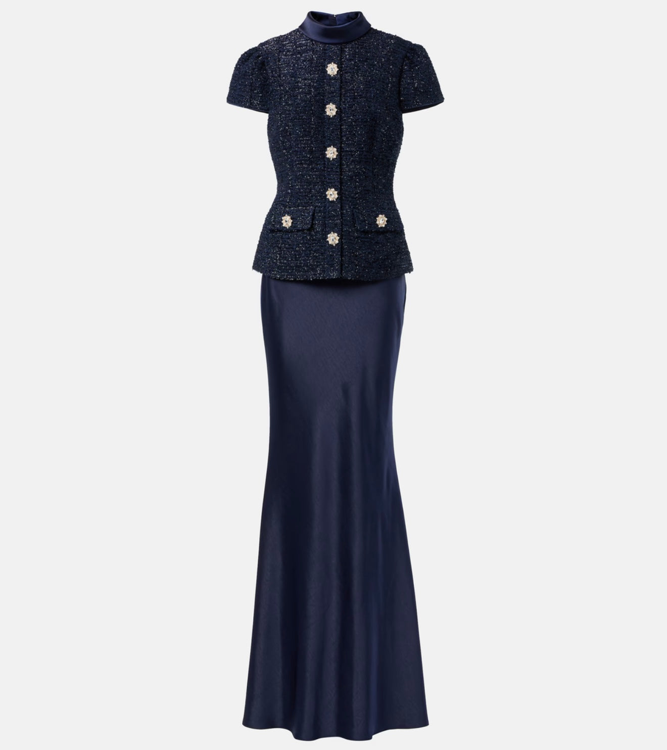 Self-Portrait Embellished bouclé and satin maxi dress