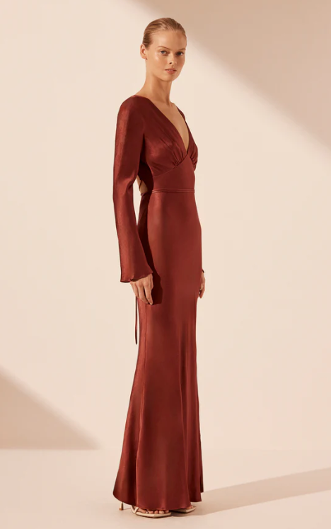 Shona Joy Lino Open Back Maxi Dress