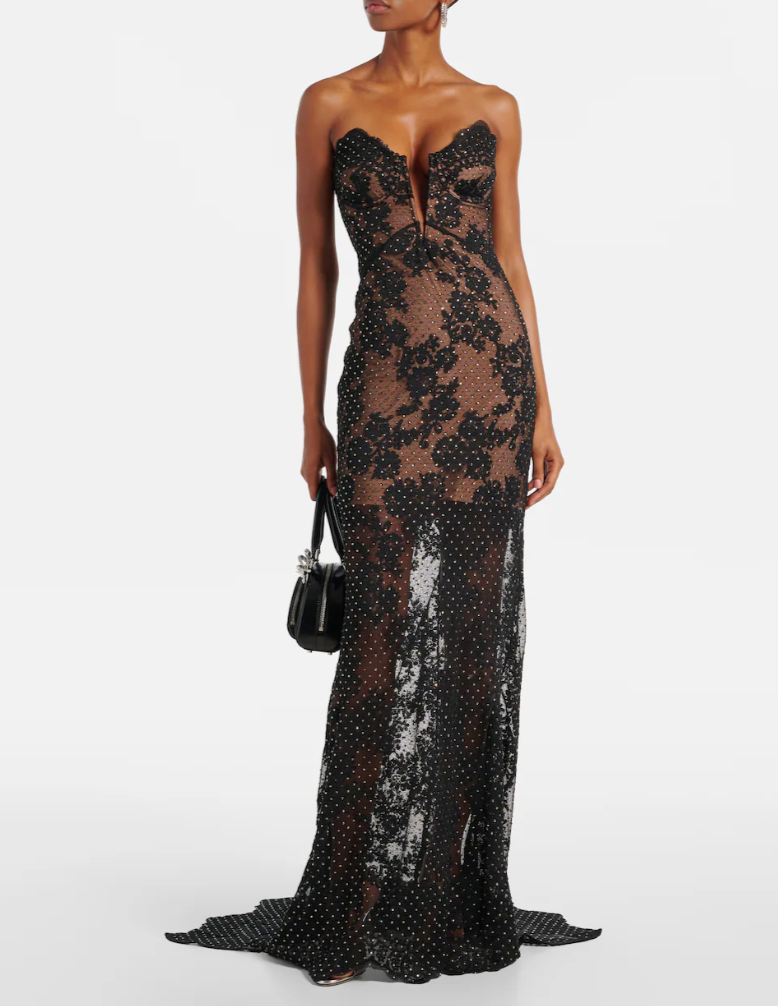 Self-Portrait Embellished sheer lace gown
