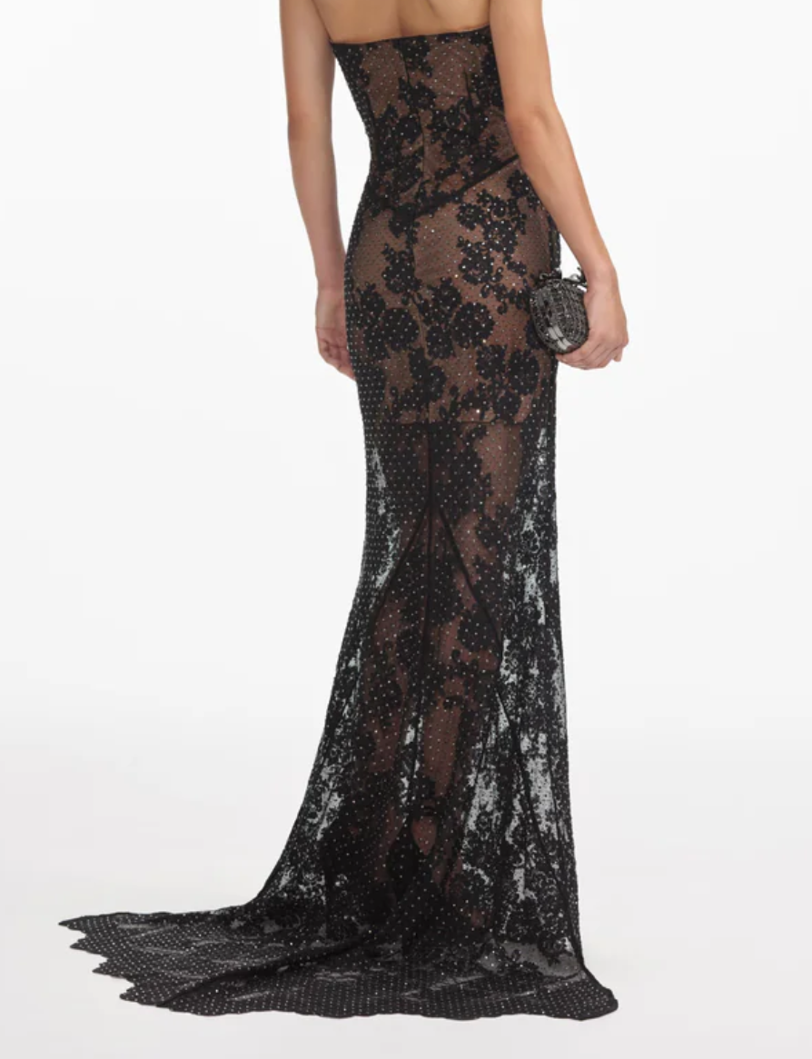 Self-Portrait Embellished sheer lace gown