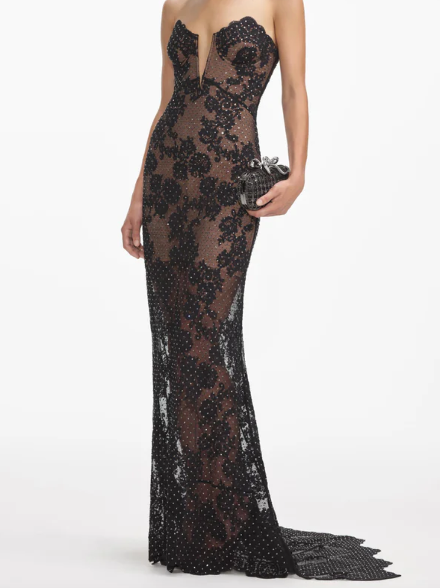 Self-Portrait Embellished sheer lace gown
