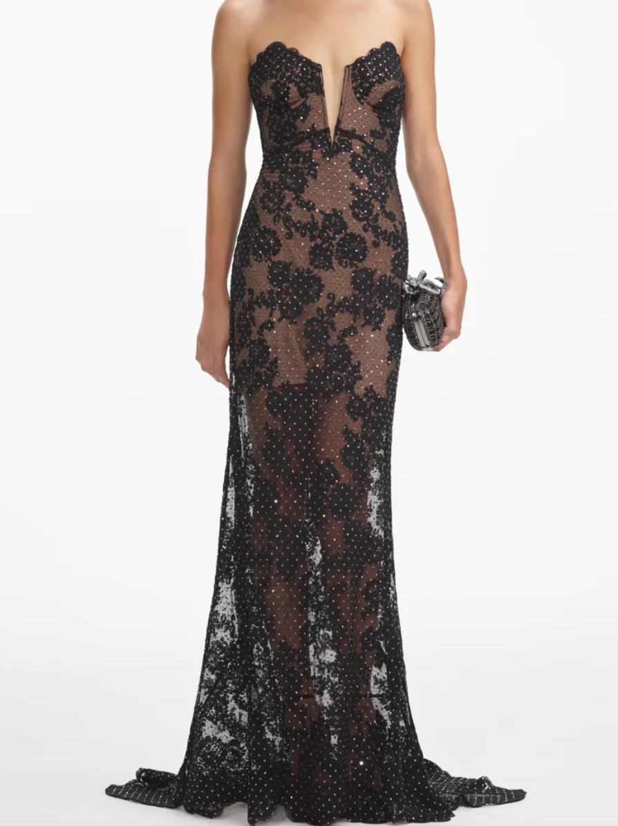 Self-Portrait Embellished sheer lace gown