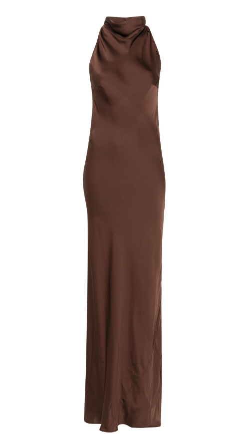 Rotate brown lace-detail maxi dress