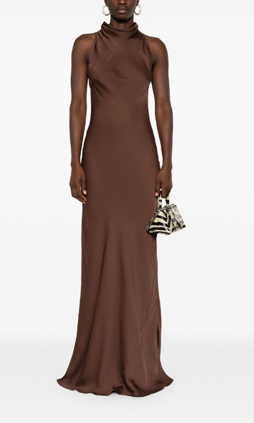 Rotate brown lace-detail maxi dress