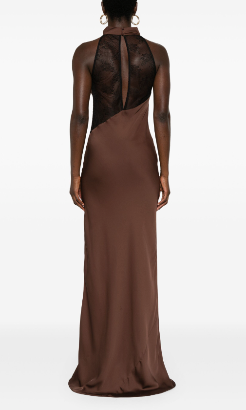 Rotate brown lace-detail maxi dress