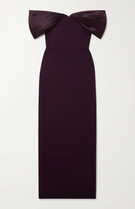 SOLACE LONDON Dakota off-the-shoulder crepe and satin-twill gown