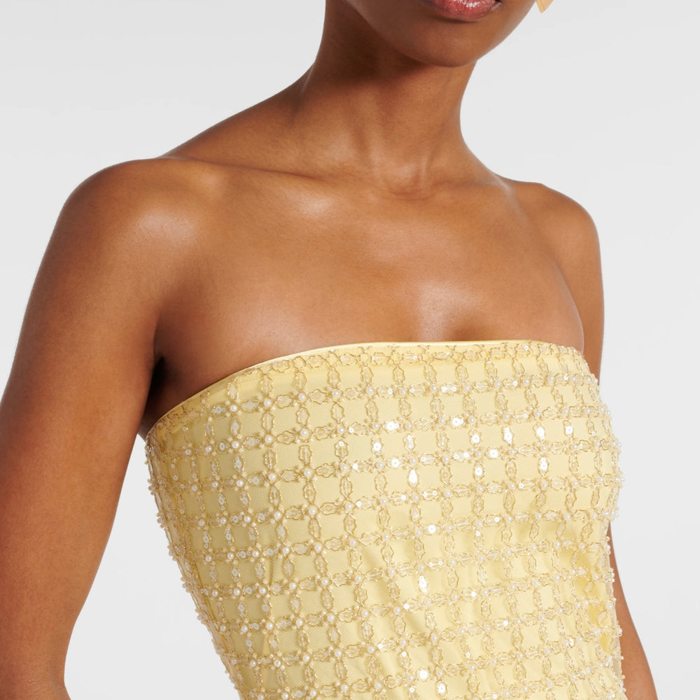 Yellow Embellished strapless gown