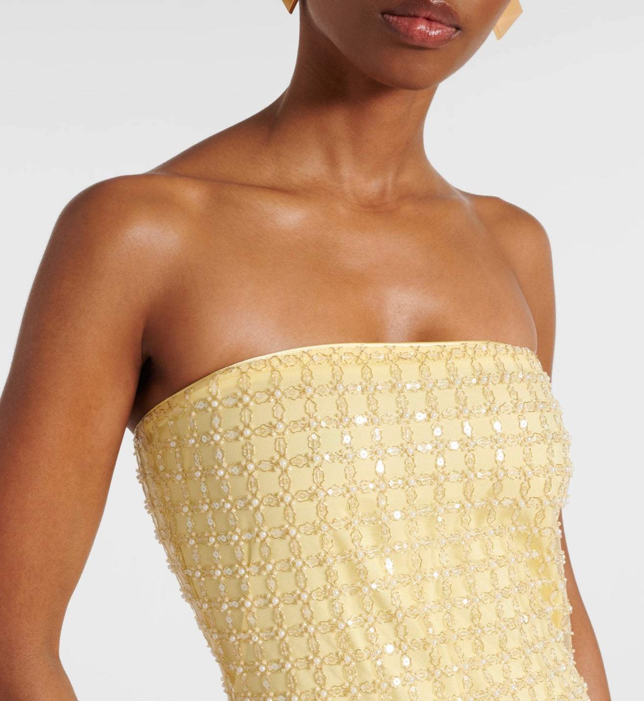 Yellow Embellished strapless gown