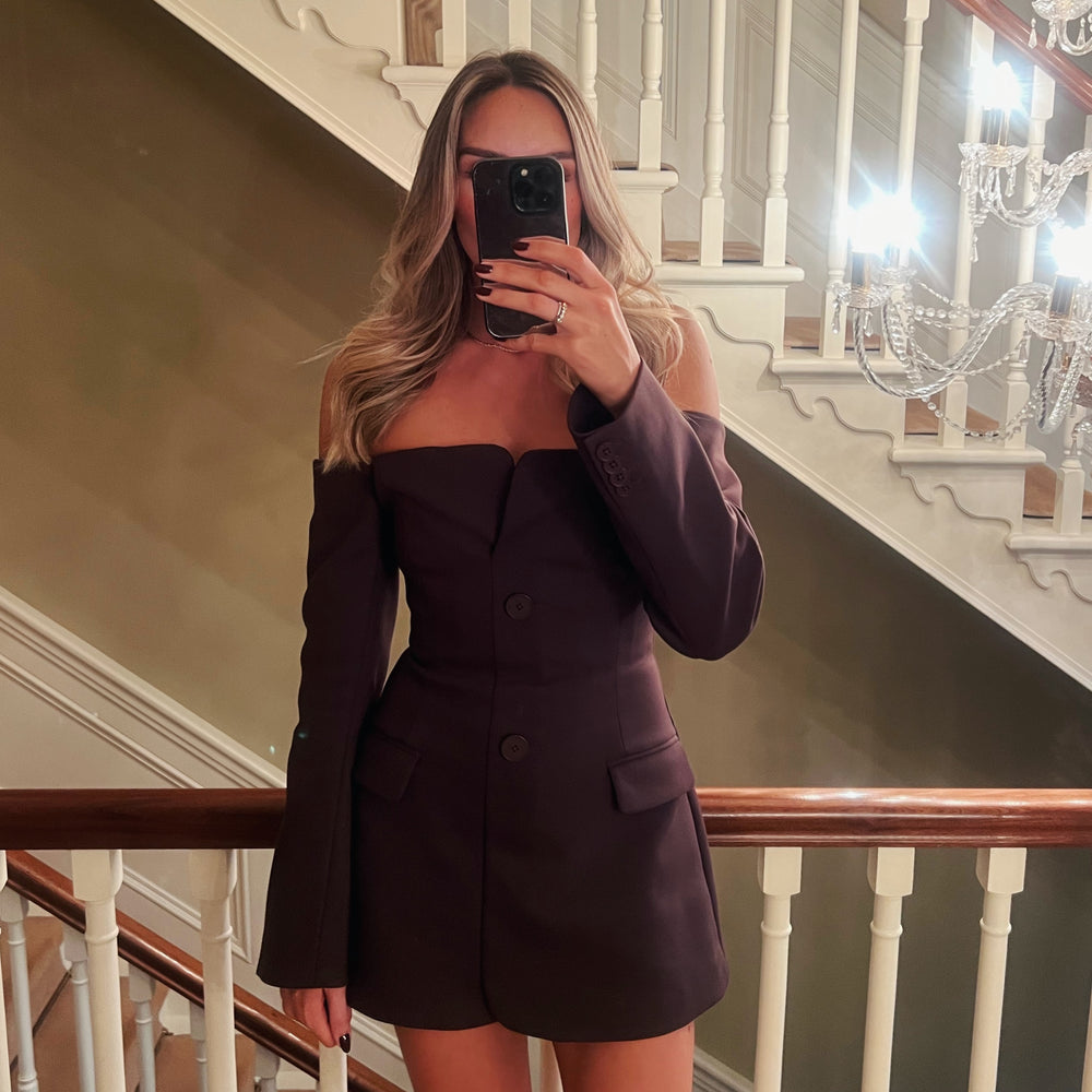 
                      
                        SIR Sandrine off-shoulder blazer dress
                      
                    