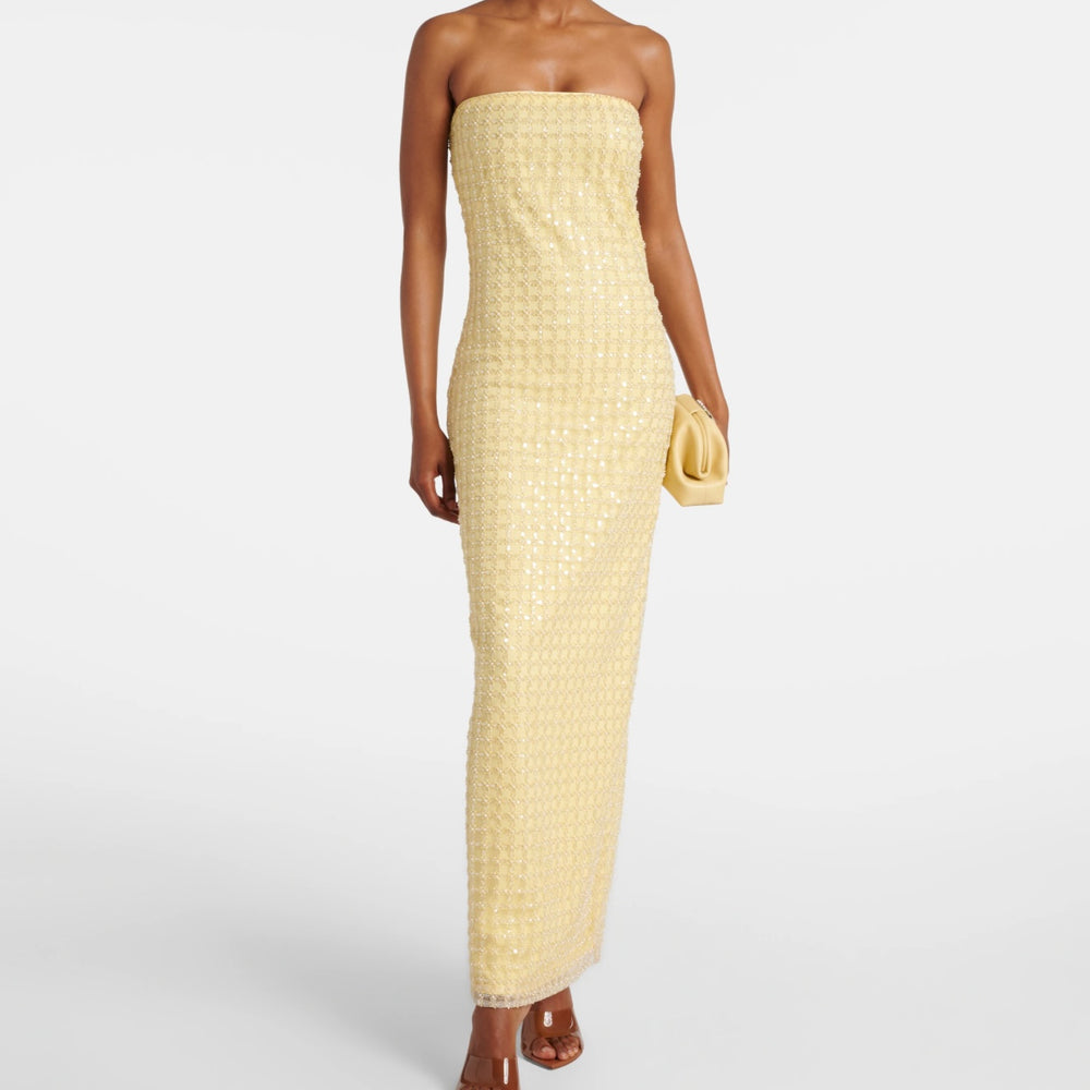 Yellow Embellished strapless gown