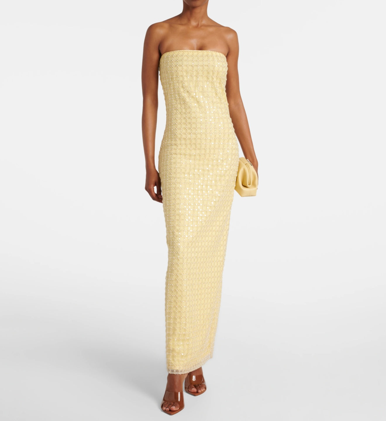 Yellow Embellished strapless gown