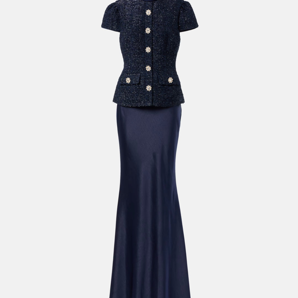 
                      
                        Self-Portrait Embellished bouclé and satin maxi dress
                      
                    
