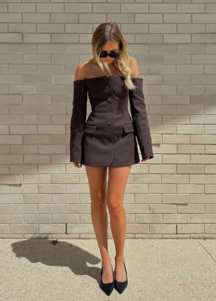 
                      
                        SIR Sandrine off-shoulder blazer dress
                      
                    