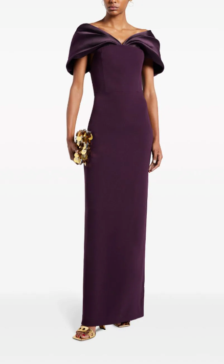 
                      
                        SOLACE LONDON Dakota off-the-shoulder crepe and satin-twill gown
                      
                    
